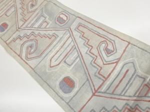 手織り紬幾何学模様織出し袋帯